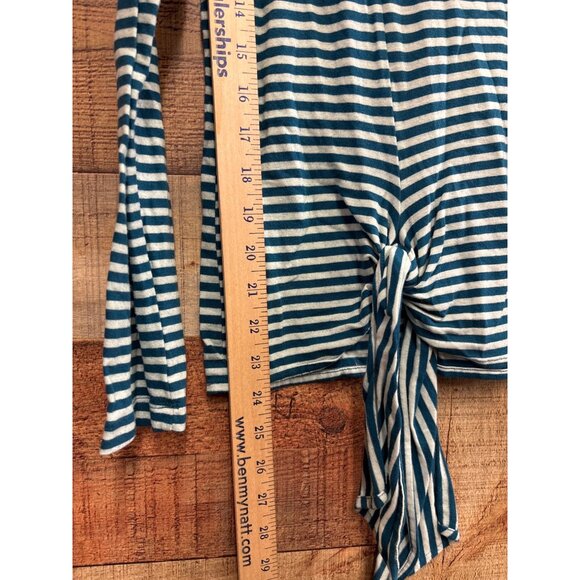 Striped Long-Sleeve Tie-Front Top In Blue & White By T.La Size M - Picture 2 of 6